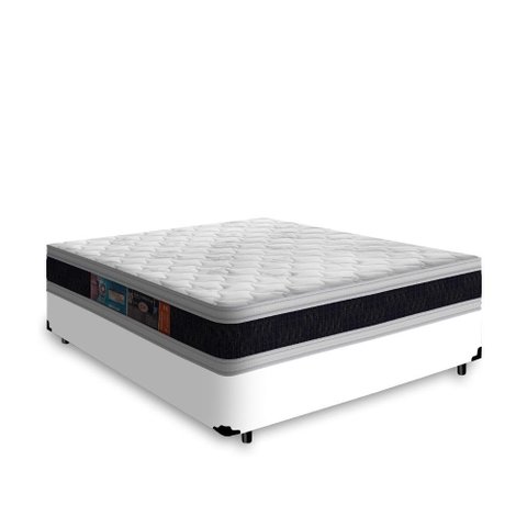 Cama Box Casal + Colchão De Espuma D45 Castor Black White Double Face 138x188x62cm