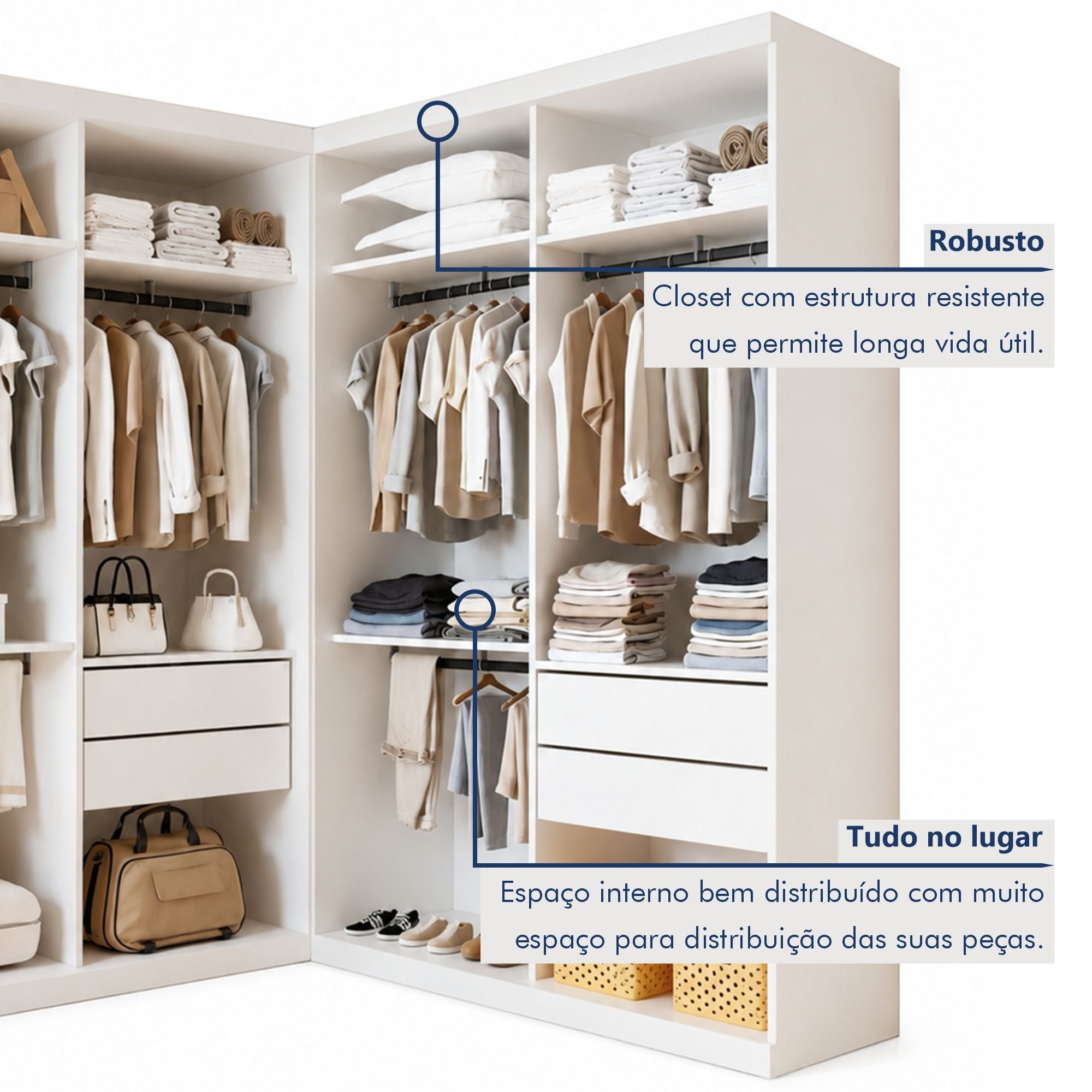 Closet Casal sem Portas 4 Gavetas Júlia Duo Yescasa Branco