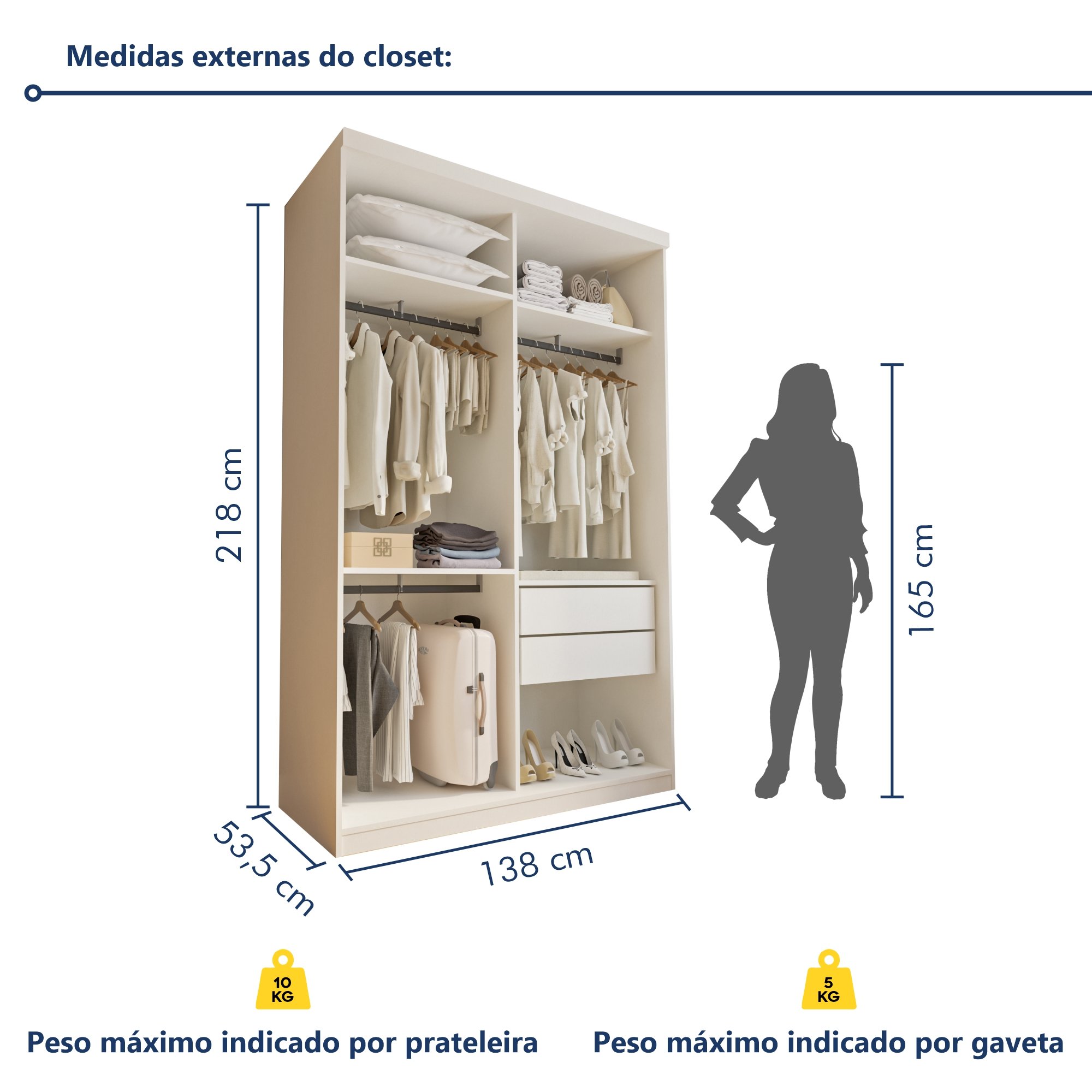 Closet Solteiro sem Portas 2 Gavetas Júlia  - 8