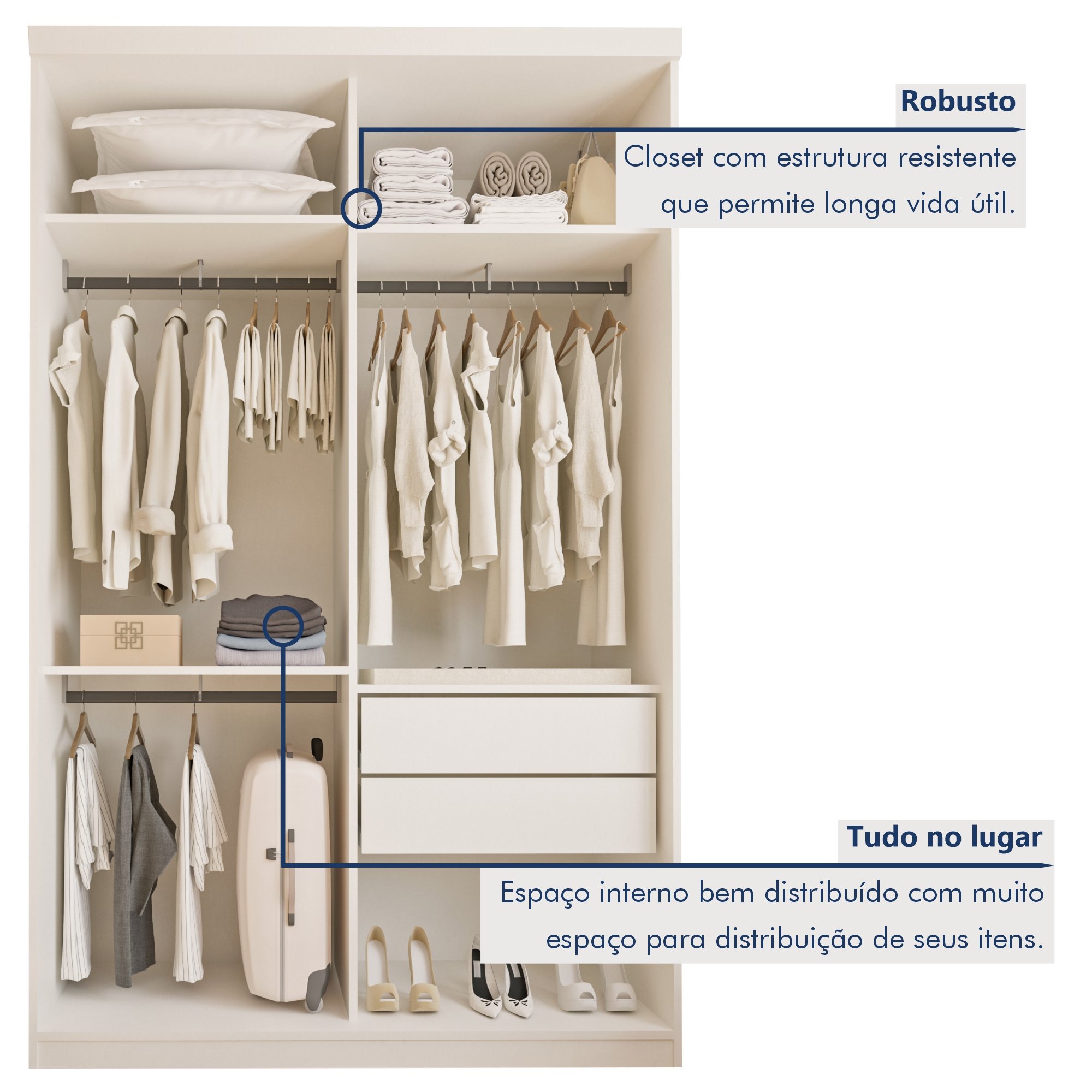 Closet Solteiro sem Portas 2 Gavetas Júlia  - 6