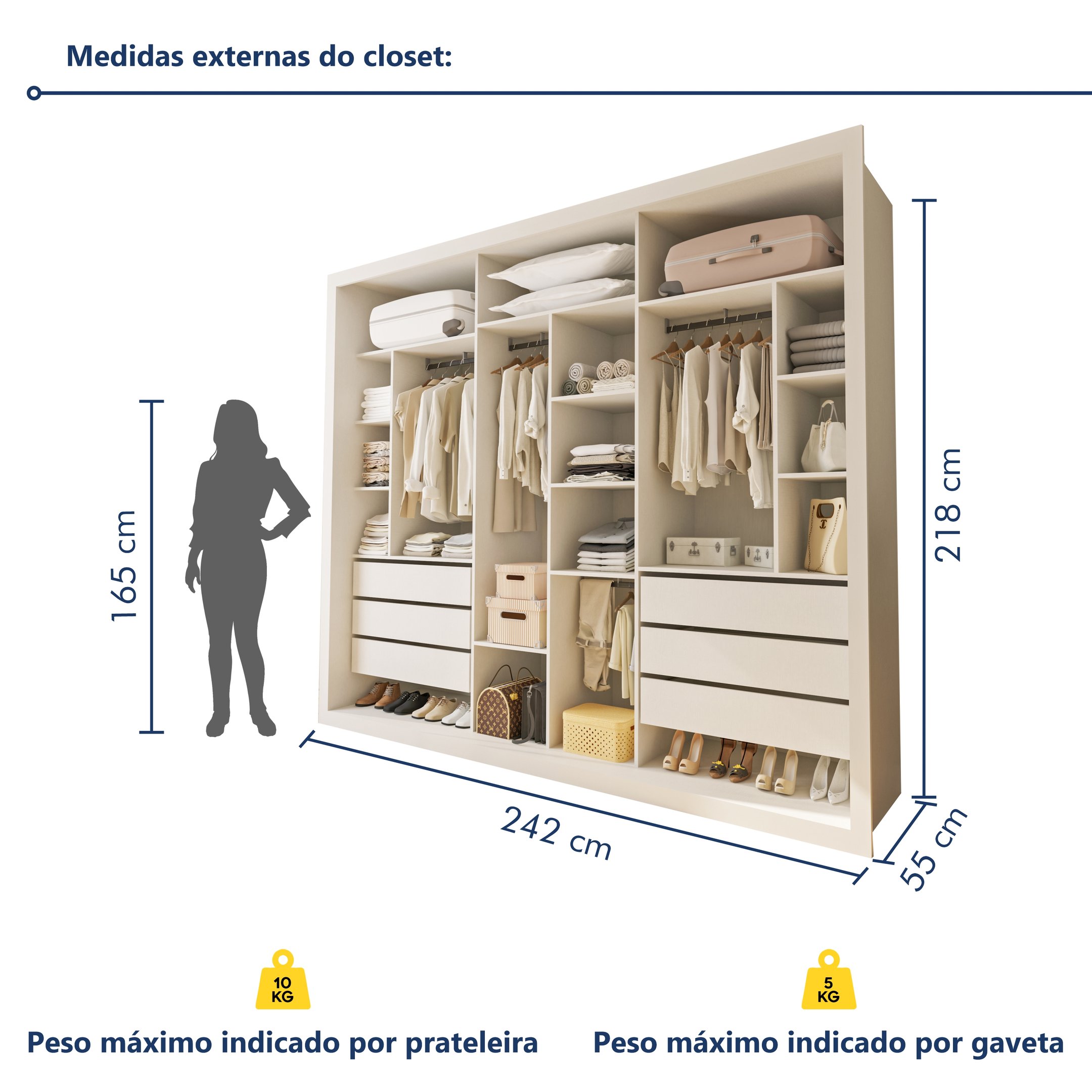 Módulo Closet Casal sem Portas 6 Gavetas Itália  - 8