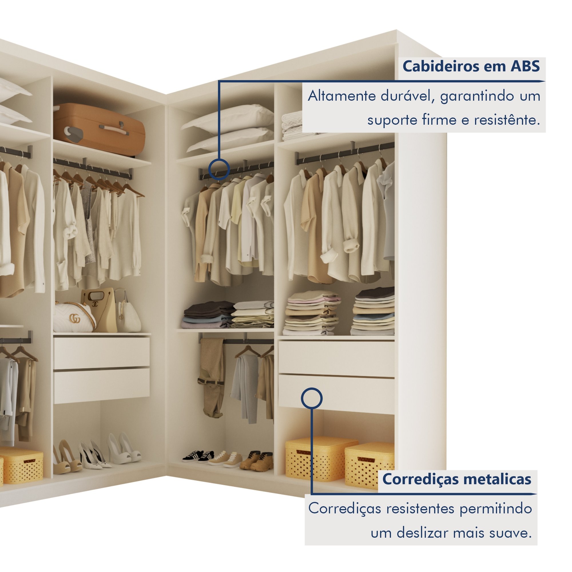 Conjunto Closet Casal sem Portas 2 Módulos 6 Gavetas França  - 3