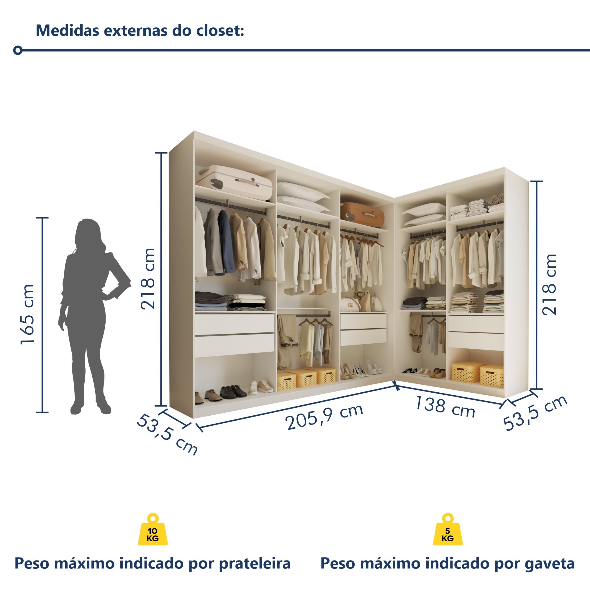 Conjunto Closet Casal sem Portas 2 Módulos 6 Gavetas França  - 7