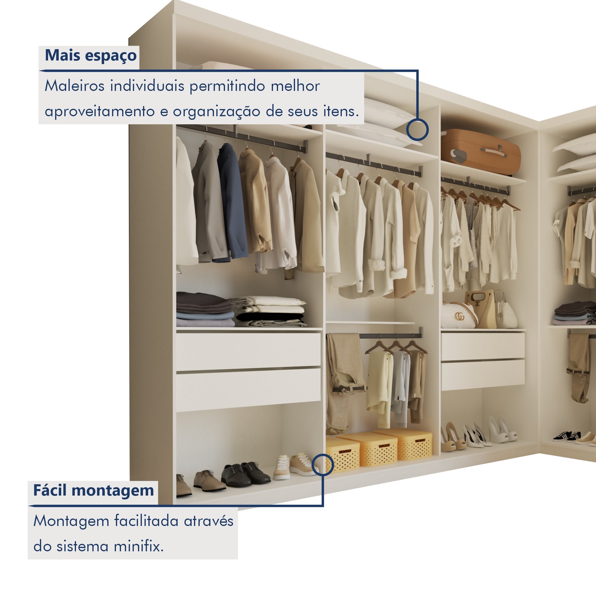 Conjunto Closet Casal sem Portas 2 Módulos 6 Gavetas França  - 5