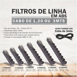 Filtro de Linha Preto 4 Tomadas Cabo - 3 Metros Ipec - 3