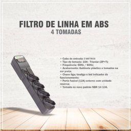 Filtro de Linha Preto 4 Tomadas Cabo - 3 Metros Ipec - 2