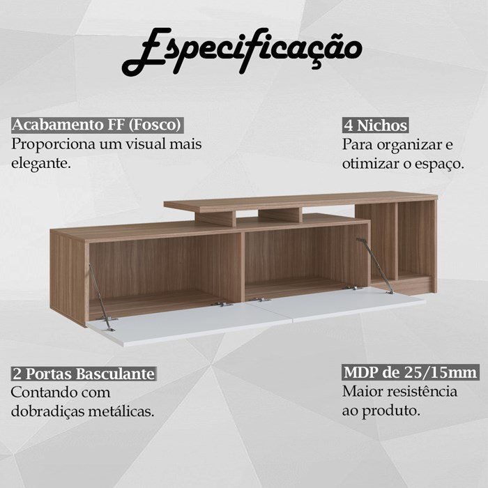 Rack Bancada para Tv 50 Pol 2 Portas B91 Montana Branco Novam - 3