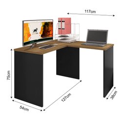 Mesa para Escritório em L Gávea 127cm Espresso Móveis Preto Black E Freijó - 3