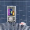 Suporte de Canto Cantoneira Porta Shampoo Cinza + Saboneteira Plástica de Parede Sobrepor Branca - 9