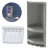 Suporte de Canto Cantoneira Porta Shampoo Cinza + Saboneteira Plástica de Parede Sobrepor Branca - 2