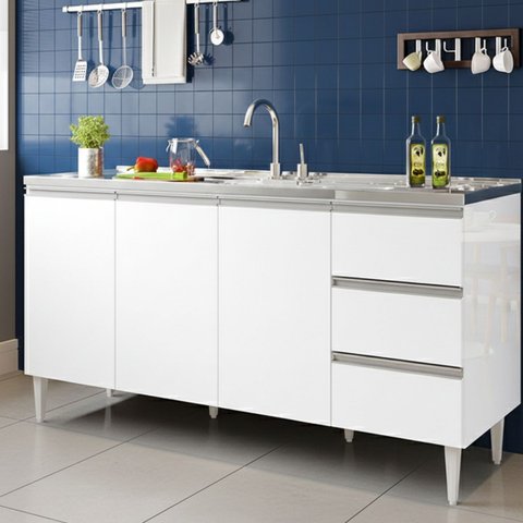 Balcão Salvador 1,60 Mt 3 Gavetas 3 Portas 100% MDF Branco