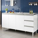 Ver imagem 1 de Balcão Salvador 1,60 Mt 3 Gavetas 3 Portas 100% MDF Branco