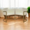Ver imagem 1 de Kit 2 Poltronas Decorativas Recepção Luna Tecido Sintético Cores Base de Ferro Dourada