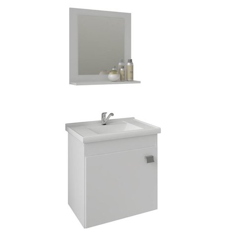 Gabinete de Banheiro com Cuba e Espelheira Iris 45cm Branco - Mgm
