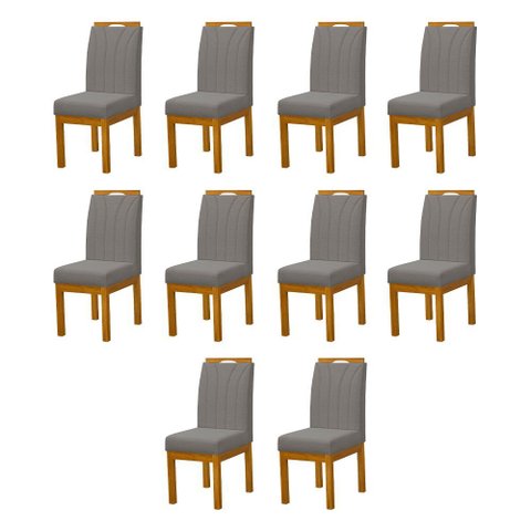 Kit 10 Cadeiras Blend Pés Madeira Maciça Conjunto Sala de Jantar Sofisticado Premium - Cinza Escuro