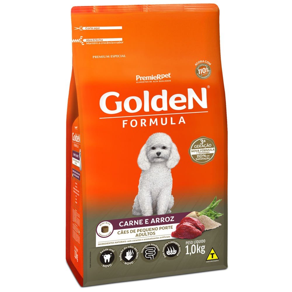 RAÇÃO GOLDEN FORMULA CÃES ADULTO CARNE/ARROZ RAÇAS PEQUENAS 1KG Fórmula