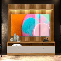 Painel com Rack para Tv até 75 Polegadas Ripado Nature Off White Jm Móveis - 1