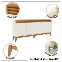 Buffet Aparador Ripado 4 Portas com Pés de Mdf Astúrias 180cm - 8