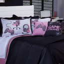 Ver imagem 7 de Kit Cobre Leito Colcha Casal Padrão Game Streamer Rosê Dupla Face com Almofadas Estampadas 07 Peç