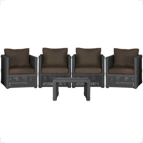 Mesa Centro e 4 Poltronas Madri Corda Náutica Estofado 9 Trama Original