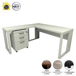 Mesa de Escritório em L Linha Industrial com Gaveteiro F5 Cor:cinza Claro - 2