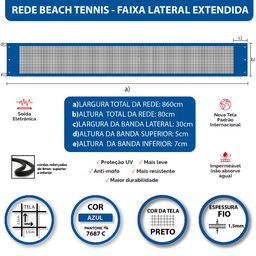 Rede Beach Tennis com banda lateral Zaka Azul 8,60m x 0,80m - 3