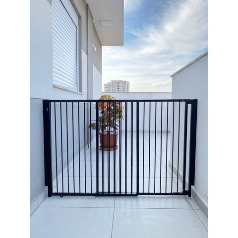 Portão de Segurança Crianças e Pet Altura 85cm X Largura 58 a 100cm Alumínio Marrom