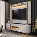 Ver imagem 1 de Rack para Sala Orgânico Suy com Painel para Tv 75 Pol Maresca B02 Off White Naturalle - Lyam Decor