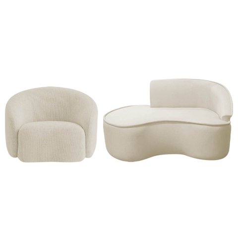 Kit Divã Recamier Orgânico Marrocos 150cm Lado Esquerdo e 1 Poltronas Amore Bouclé