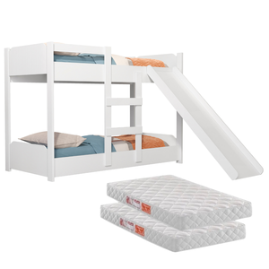 Beliche Infantil com Grades Escorregador Escada + 2 Colchões:‎ Branca
