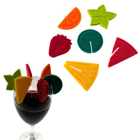 Kit 6 Marcador De Taças E Copos Identificador Drink Vinho Bebidas Formato Frutas