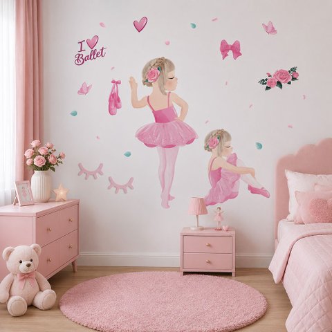 Adesivo Parede Bailarina Encantada Rosa para Quarto Infantil:Modelo 1