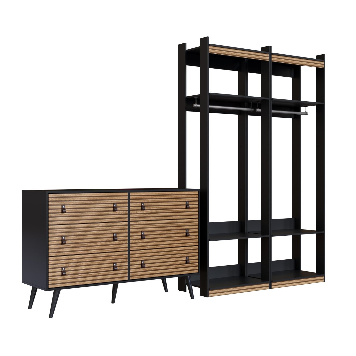 Guarda Roupa Aberto Closet 2 Cabideiros com Cômoda 6 Gavetas Wood ...
