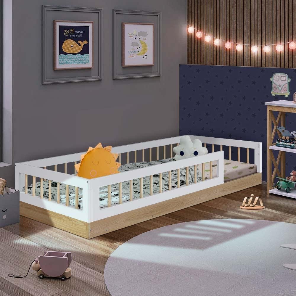 Cama Solteiro Infantil com Grade de Proteção - Aveiro Oak Branco ...