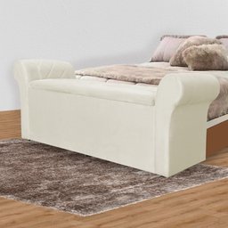 Calçadeira Baú Casal 140 cm Cancun Suede Cores - DS Estofados - Marfim - 4