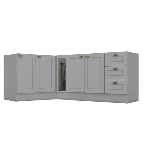 Balcão Porta Toalha com Canto Reto e Balcão com 1 Porta com Balcão para Pia Americana Cinza - Henn