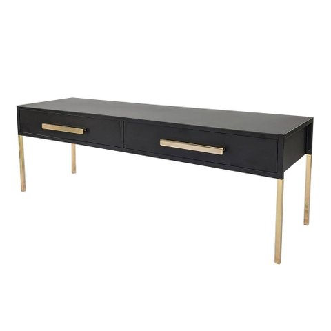 Rack Ubatuba Preto Fosco Pés e Puxadores Dourado 153cm - 66530