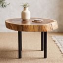 Ver imagem 3 de Mesa de Centro Sala Madeira Macica Grande Organica Pe de Aço Industrial 75x66cm