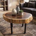 Ver imagem 1 de Mesa de Centro Sala Madeira Macica Grande Organica Pe de Aço Industrial 75x66cm