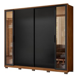 Guarda Roupa Casal Laredo 4 Portas Flex Nogueira/preto Prime com Vidro Reflecta e Pés - Demartêz - 1