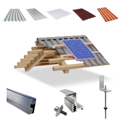 Kit Estrutura Fixador Linha C 1,20m para 1 Placa Solar Alumínio Inox Telha Fibro Ondulada Viga Madei