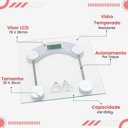 Balança Digital Corporal de Vidro Temperado Eletrônica Quadrada Transparente de Chão 180kg - 4