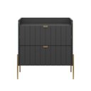 Ver imagem 3 de Mesa Cabeceira Retro Industrial Moriah 60cm Gavetas Laqueadas Grafite Preto com Dourado