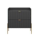 Ver imagem 3 de Mesa Cabeceira Retro Industrial Moriah 60cm Gavetas Laqueadas Grafite Preto com Dourado
