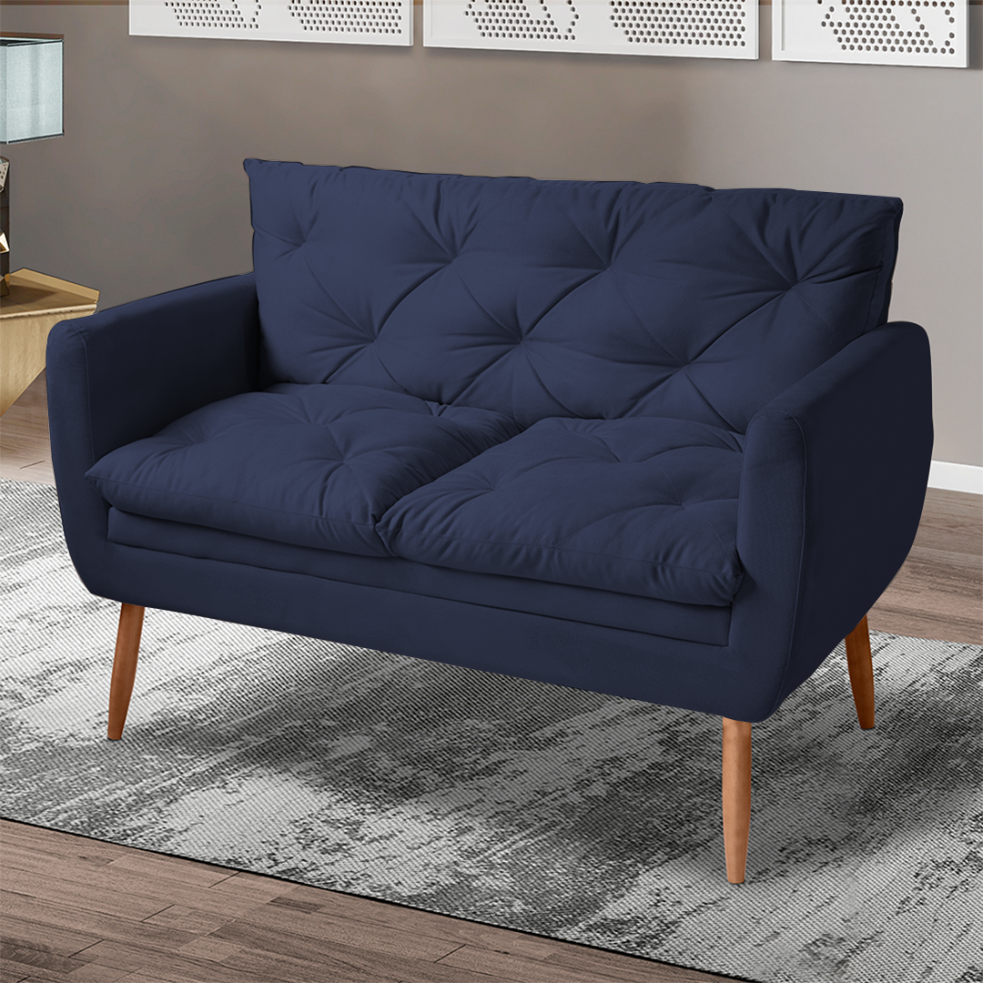Namoradeira Emily Sofá 2 Lugares Sala Estar Recepção Suede Azul Marinho