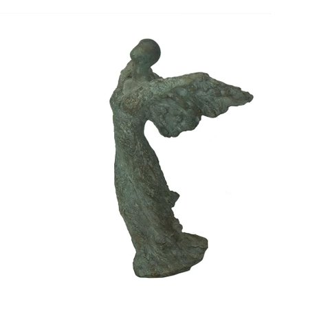 Escultura Decorativa Anjo Rústico em Cimento Cinza 33,5cm Wb3008 Btc