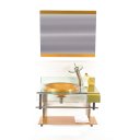 Ver imagem 1 de Gabinete de Vidro 70cm Curvado Duplo Inox com Cuba Chapéu - Dourado Real