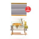 Ver imagem 2 de Gabinete de Vidro 70cm Curvado Duplo Inox com Cuba Chapéu - Dourado Real