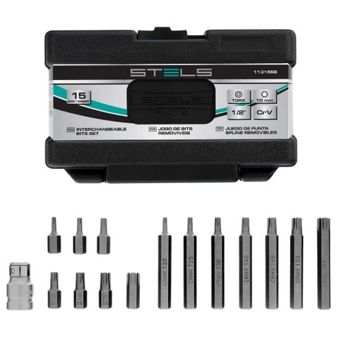 Bits Torx Encaixe 1/2 Pol Kit com 15 Peças Stels