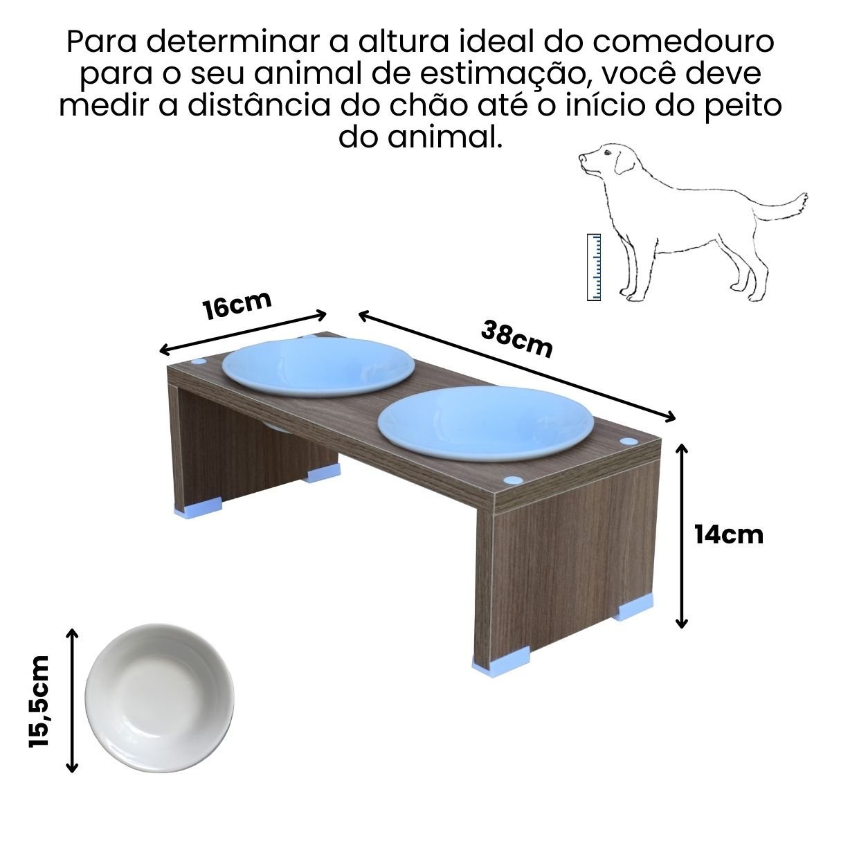 Comedouro Elevado Duplo Pet Gato Cachorro Mdf Nick - Porcelana - Amadeirado - 2